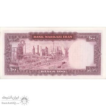 اسکناس 100 ریال (آموزگار - سمیعی) نوشته سیاه - تک - UNC63 - محمد رضا شاه