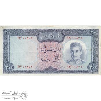 اسکناس 200 ریال (آموزگار - سمیعی) نوشته سیاه - تک - VF30 - محمد رضا شاه