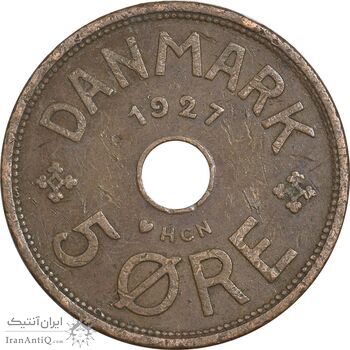 سکه 5 اوره 1927 کریستیان دهم - VF35 - دانمارک