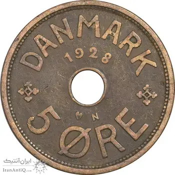 سکه 5 اوره 1928 کریستیان دهم - EF40 - دانمارک