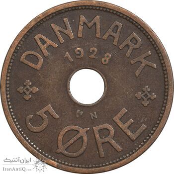 سکه 5 اوره 1928 کریستیان دهم - EF40 - دانمارک