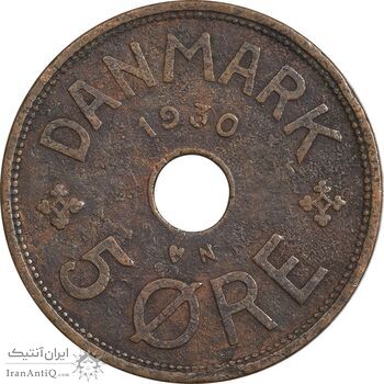 سکه 5 اوره 1930 کریستیان دهم - EF40 - دانمارک