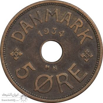 سکه 5 اوره 1934 کریستیان دهم - EF40 - دانمارک