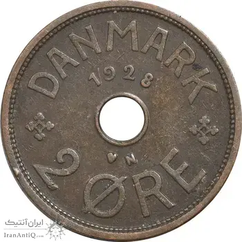 سکه 2 اوره 1928 کریستیان دهم - EF40 - دانمارک