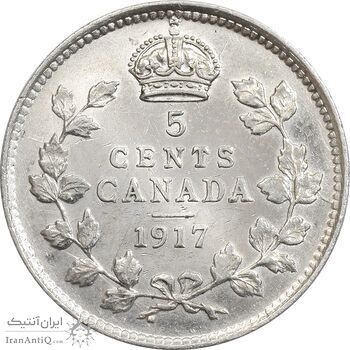 سکه 5 سنت 1917 جرج پنجم - AU55 - کانادا