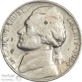 سکه نیکل 5 سنت 1964D جفرسون - VF35 - آمریکا