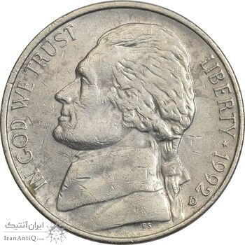 سکه نیکل 5 سنت 1992D جفرسون - EF40 - آمریکا