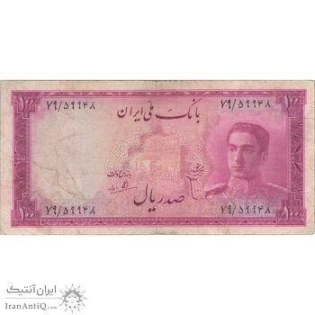 اسکناس 100 ریال سری سوم - تک - VF25 - محمد رضا شاه