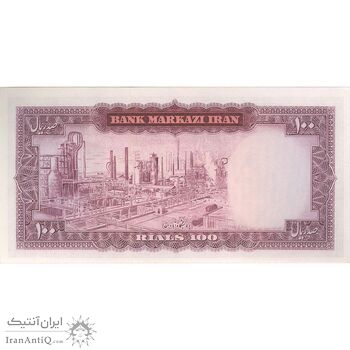 اسکناس 100 ریال (آموزگار - سمیعی) نوشته قرمز - تک - UNC63 - محمد رضا شاه