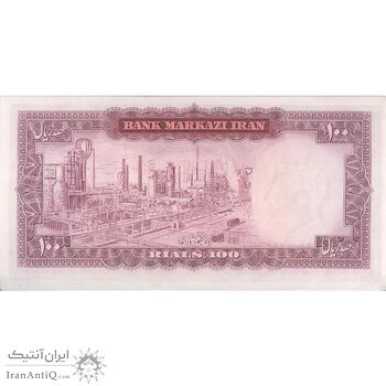 اسکناس 100 ریال (آموزگار - فرمان فرماییان) نوشته قرمز - تک - UNC63 - محمد رضا شاه