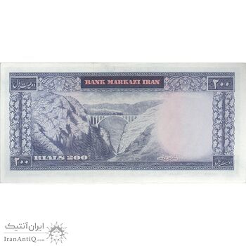 اسکناس 200 ریال (آموزگار - سمیعی) نوشته قرمز - تک - UNC62 - محمد رضا شاه