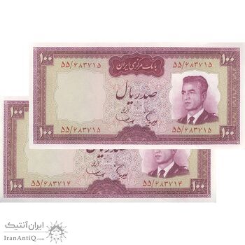 اسکناس 100 ریال (هویدا - سمیعی) - جفت - UNC63 - محمد رضا شاه