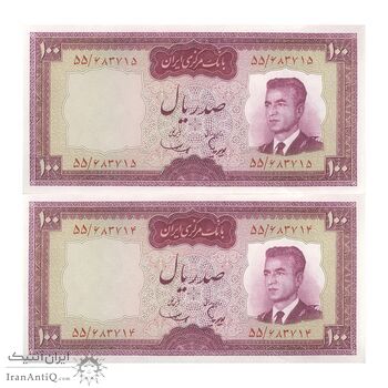 اسکناس 100 ریال (هویدا - سمیعی) - جفت - UNC63 - محمد رضا شاه