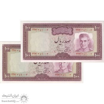 اسکناس 100 ریال (آموزگار - جهانشاهی) - جفت - UNC63 - محمد رضا شاه