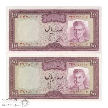 اسکناس 100 ریال (آموزگار - جهانشاهی) - جفت - UNC63 - محمد رضا شاه