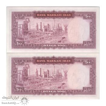 اسکناس 100 ریال (آموزگار - جهانشاهی) - جفت - UNC63 - محمد رضا شاه