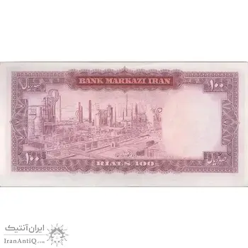 اسکناس 100 ریال (آموزگار - فرمان فرماییان) نوشته قرمز - تک - UNC62 - محمد رضا شاه