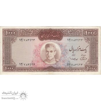 اسکناس 1000 ریال (آموزگار - سمیعی) نوشته قرمز - VF35 - محمد رضا شاه
