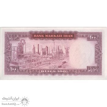 اسکناس 100 ریال (آموزگار - سمیعی) نوشته قرمز - تک - UNC63 - محمد رضا شاه
