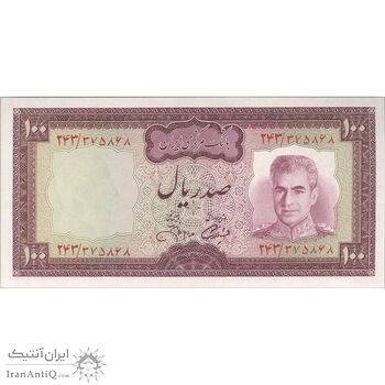 اسکناس 100 ریال (آموزگار - جهانشاهی) - تک - UNC63 - محمد رضا شاه