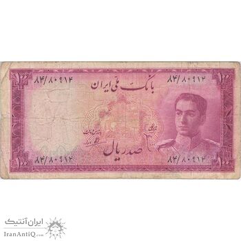 اسکناس 100 ریال سری سوم - تک - VF25 - محمد رضا شاه