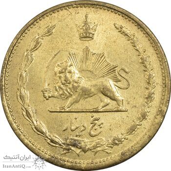 سکه 5 دینار 1320 برنز - MS62 - رضا شاه