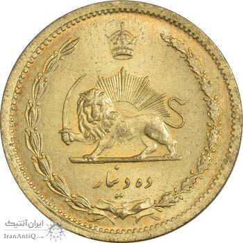 سکه 10 دینار 1318 برنز - MS64 - رضا شاه سکه 10 دینار 1318 برنز - MS64 - رضا شاه