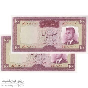 اسکناس 100 ریال (هویدا - سمیعی) - جفت - UNC63 - محمد رضا شاه