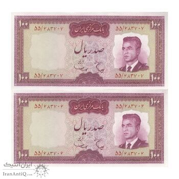 اسکناس 100 ریال (هویدا - سمیعی) - جفت - UNC63 - محمد رضا شاه