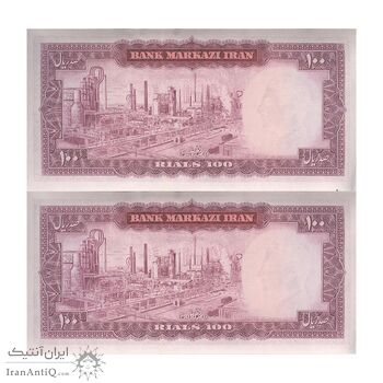اسکناس 100 ریال (آموزگار - جهانشاهی) - جفت - UNC62 - محمد رضا شاه