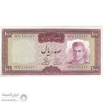 اسکناس 100 ریال (آموزگار - فرمان فرماییان) نوشته سیاه - تک - UNC63 - محمد رضا شاه