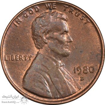 سکه 1 سنت 1980D لینکلن - AU50 - آمریکا