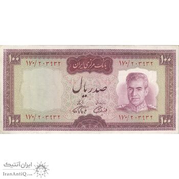 اسکناس 100 ریال (آموزگار - فرمان فرماییان) نوشته قرمز - تک - VF30 - محمد رضا شاه