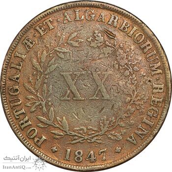 سکه 20 ریس 1847 ماریا دوم - VF30 - پرتغال سکه 20 ریس 1847 ماریا دوم - VF30 - پرتغال