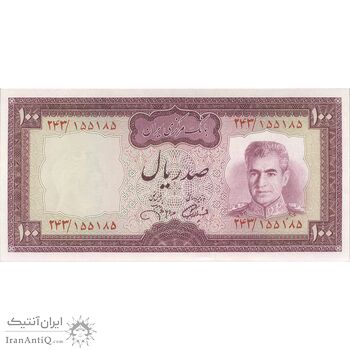 اسکناس 100 ریال (آموزگار - جهانشاهی) - تک - UNC63 - محمد رضا شاه