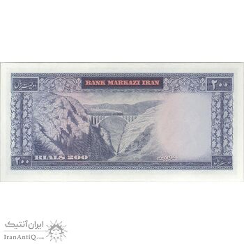 اسکناس 200 ریال (آموزگار - سمیعی) نوشته سیاه - تک - UNC64 - محمد رضا شاه