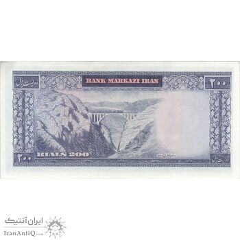اسکناس 200 ریال (آموزگار - سمیعی) نوشته سیاه - تک - AU58 - محمد رضا شاه