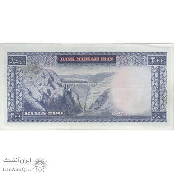 اسکناس 200 ریال (آموزگار - فرمان فرماییان) نوشته قرمز - تک - AU50 - محمد رضا شاه
