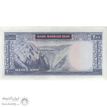 اسکناس 200 ریال (آموزگار - فرمان فرماییان) نوشته قرمز - تک - AU58 - محمد رضا شاه