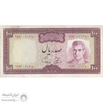 اسکناس 100 ریال (آموزگار - سمیعی) نوشته سیاه - تک - VF25 - محمد رضا شاه
