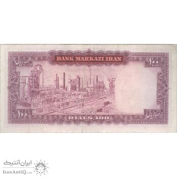 اسکناس 100 ریال (آموزگار - سمیعی) نوشته سیاه - تک - VF25 - محمد رضا شاه