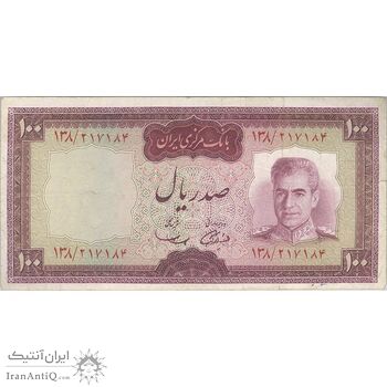 اسکناس 100 ریال (آموزگار - سمیعی) نوشته قرمز - تک - VF25 - محمد رضا شاه