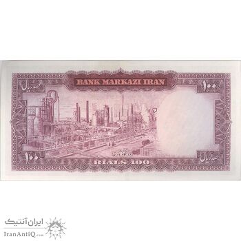 اسکناس 100 ریال (آموزگار - سمیعی) نوشته قرمز - تک - AU55 - محمد رضا شاه