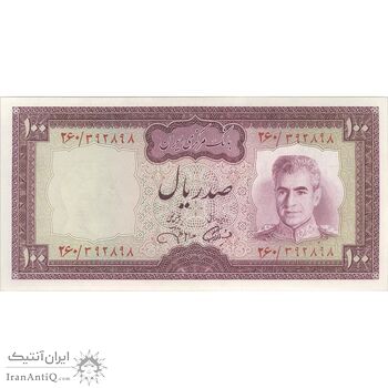 اسکناس 100 ریال (آموزگار - جهانشاهی) - تک - UNC63 - محمد رضا شاه