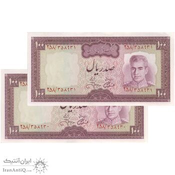اسکناس 100 ریال (آموزگار - جهانشاهی) - جفت - AU58 - محمد رضا شاه