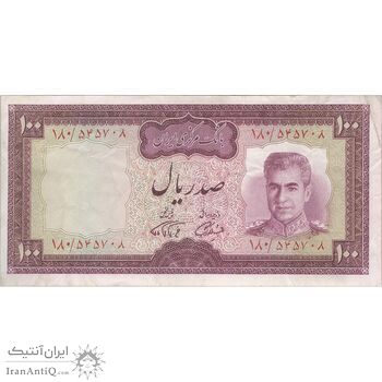 اسکناس 100 ریال (آموزگار - فرمان فرماییان) نوشته سیاه - تک - VF35 - محمد رضا شاه