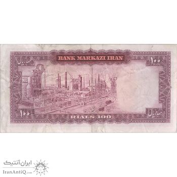 اسکناس 100 ریال (آموزگار - فرمان فرماییان) نوشته سیاه - تک - VF35 - محمد رضا شاه