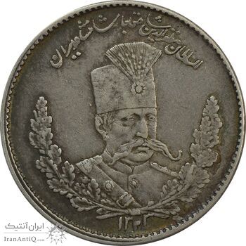 سکه 2000 دینار 1323 (2 تاریخ کوچک پایین) تصویری - EF45 - مظفرالدین شاه