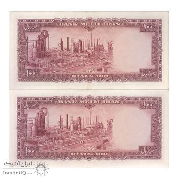 اسکناس 100 ریال 1333 - جفت - AU55 - محمد رضا شاه