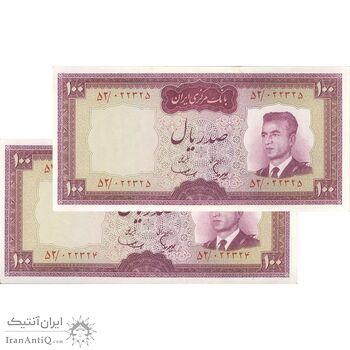 اسکناس 100 ریال (هویدا - سمیعی) - جفت - UNC63 - محمد رضا شاه